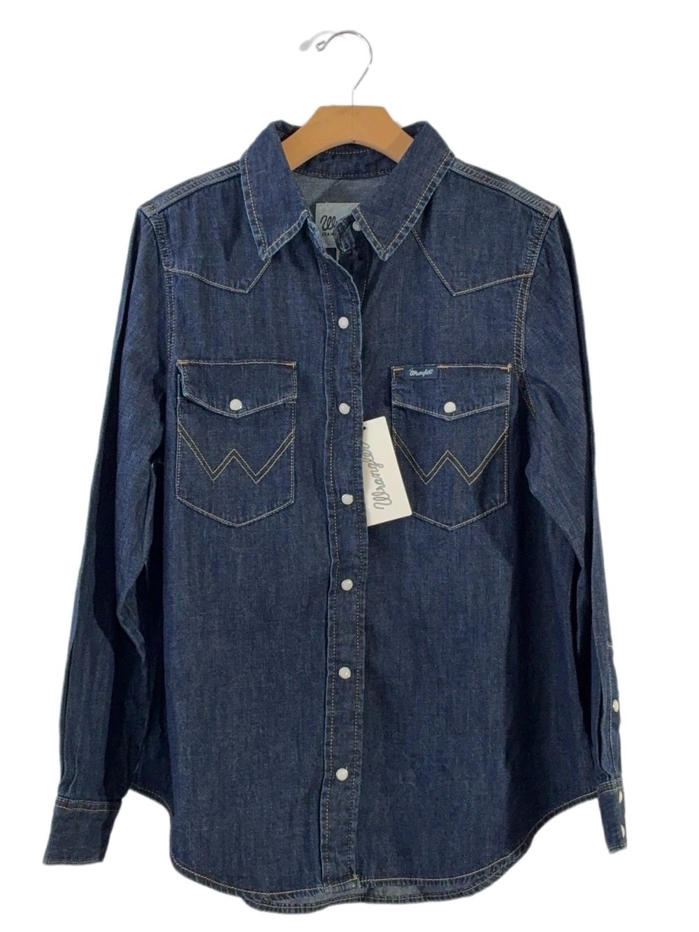 Wrangler Women’s Iconic Western Snap Button Blue Denim Cowgirl Shirt - Picture 5 of 9
